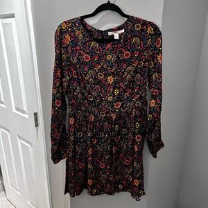 Forever 21 Black & Mustard Long Sleeve Floral Dress-Md